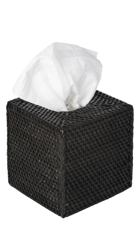 Loma Square Rattan Tissue Box Cover (Solid Black)