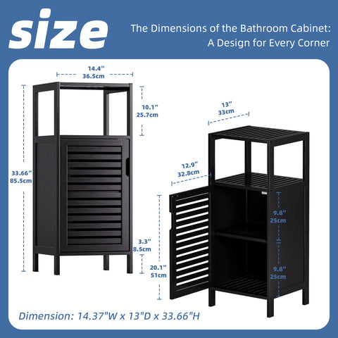 HITNET Bamboo Floor Cabinet, Small Bathroom Cabinet Floor Standing, 4 Tier Narrow Side Storage Cabinet, Space Saving Kitchen Cupboard with Single