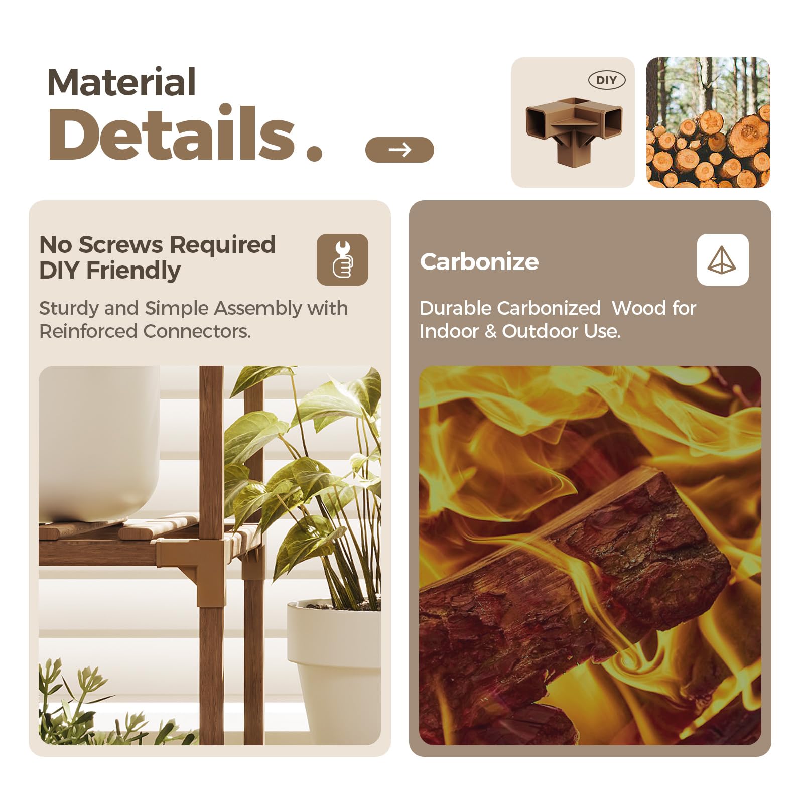 Bamworld Plant Stands Indoor Wooden Plant Stand Multifunctional Creative Plant Shelf Decor for Indoor Outdoor Balcony Living Room Office Gardens