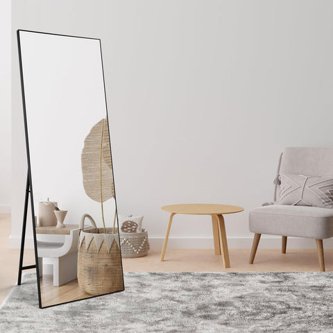 HORLIMER 65x24 inches Full Length Mirrors with Black Frame, 165x60 cm Large Long Mirror for Wall Hanging or Floor Free Standing, for Bathroom Living