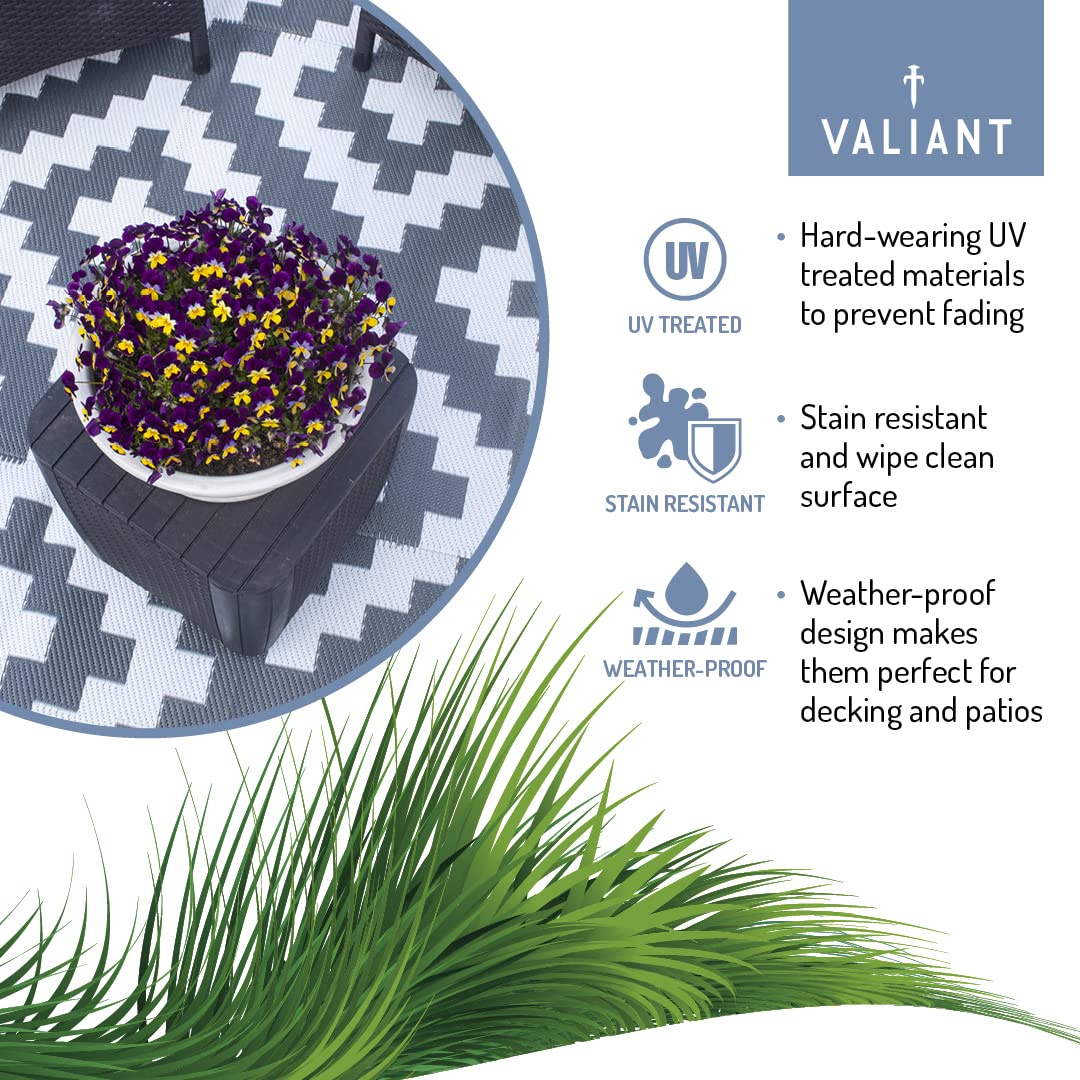Valiant Outdoor XL Waterproof Rug for Gardens, Patio and Decking - Geometric Grey - 3.6m x 2.7m