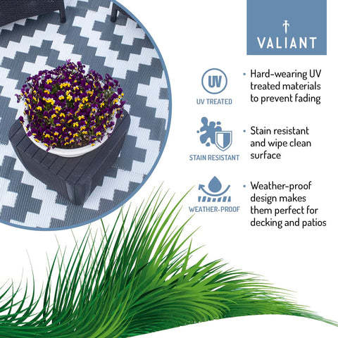 Valiant Outdoor XL Waterproof Rug for Gardens, Patio and Decking - Geometric Grey - 3.6m x 2.7m