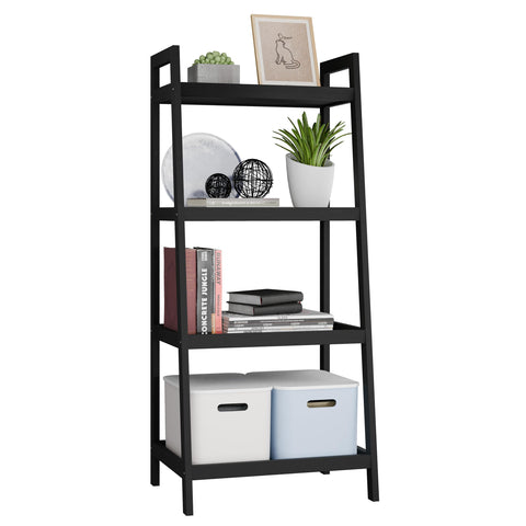 SMIBUY Bamboo Bookshelf, Bathroom Storage Rack Organizer, Plant Flower Display Stand Floor Standing with 4 Tier Open Shelves and Handles (Black)