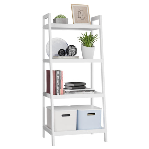 SMIBUY Ladder Shelf, 4 Tier Bamboo Bookshelf, Bathroom Storage Organizer Plant Display Stand, Freestanding Open Shelving Unit with Handles for Home