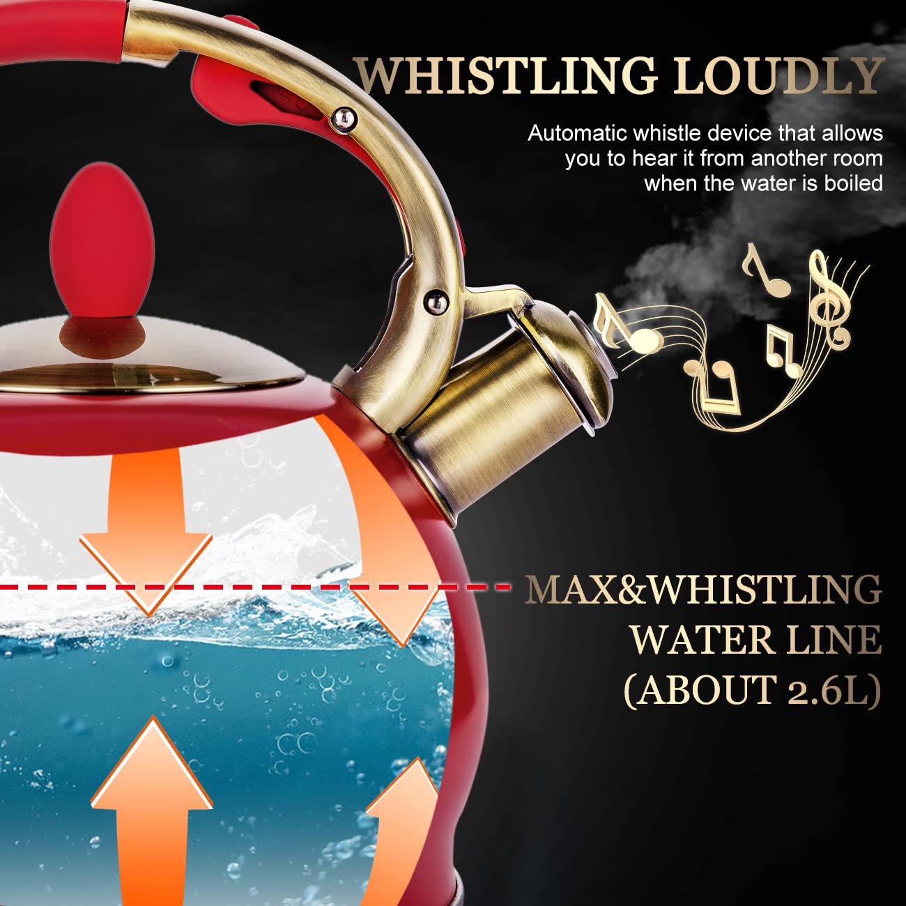 SUSTEAS Stove Top Whistling Tea Kettle-Surgical Stainless Steel Teakettle Teapot with Cool Touch Ergonomic Handle,1 Free Silicone Pinch Mitt
