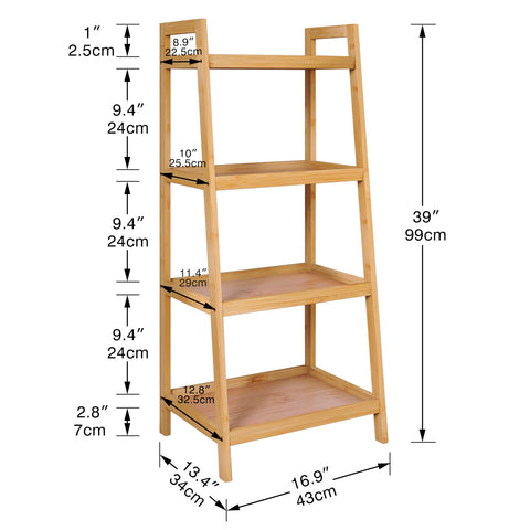 SMIBUY Bamboo Ladder Bookcase, Bathroom Storage Rack Organizer, 4 Tier Freestanding Plant Display Stand Space Saver Shelves for Bedroom, Kitchen,