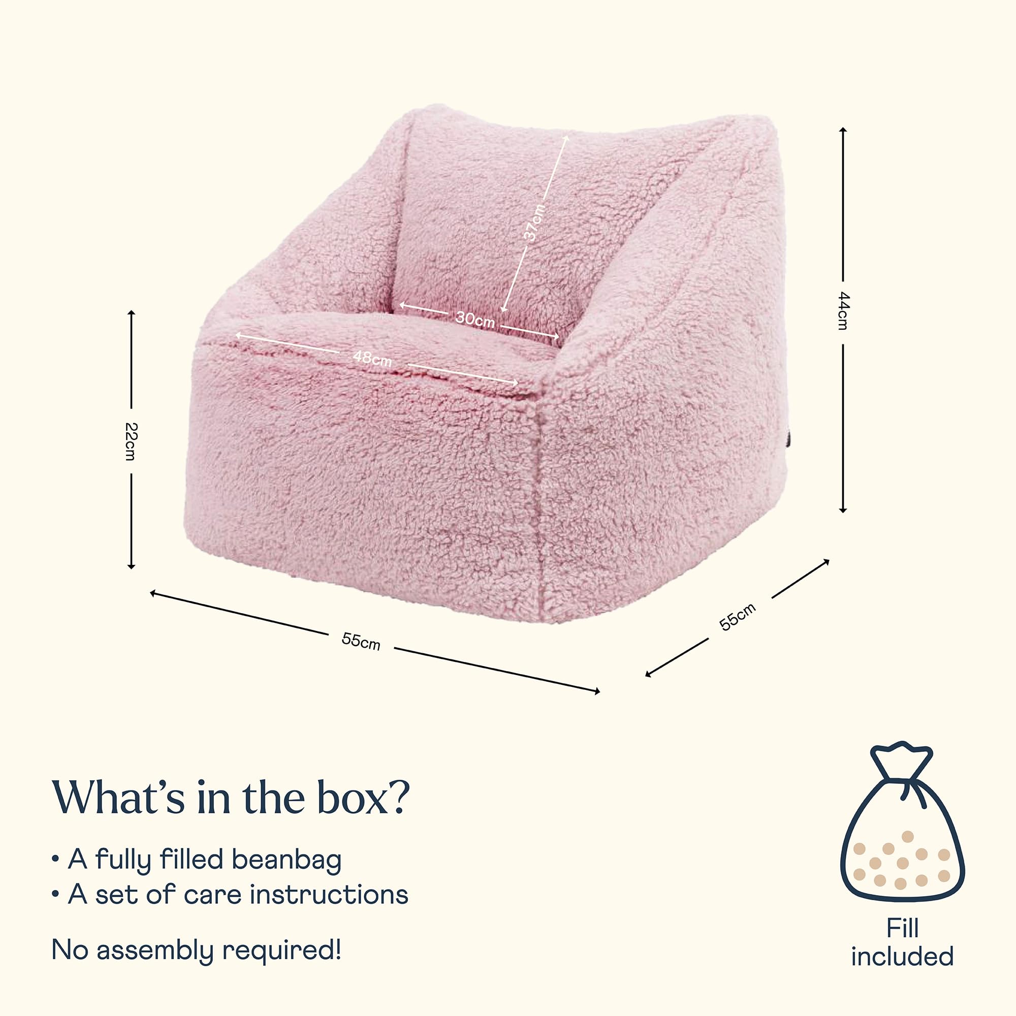 icon Kids Teddy Fleece Bean Bag Chair, Pink, Fluffy Kids Bean Bag Armchair with Filling Included for Girls and Boys, Childrens Chair, Nursery Dcor,