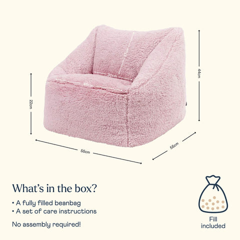 icon Kids Teddy Fleece Bean Bag Chair, Pink, Fluffy Kids Bean Bag Armchair with Filling Included for Girls and Boys, Childrens Chair, Nursery Dcor,