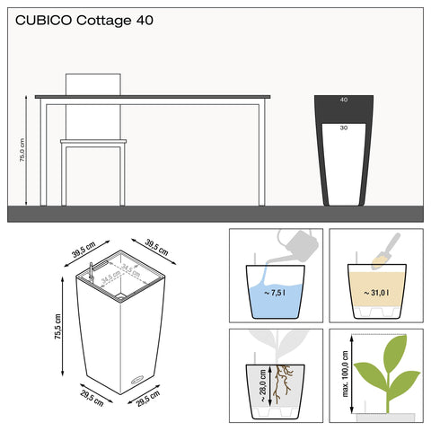 Lechuza Self Watering Plant Pots CUBICO Cottage 40 Large Rattan Look Plastic Outdoor Indoor Planter with Drainage Hole H75 L40 W40 cm Mocha