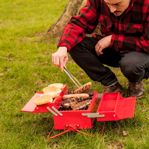 Suck UK BBQ Grill Tool Box Portable BBQ For Camping Stainless Steel Charcoal Retro Set In Toolbox Gifts For Men & Outdoor Dad Gifts Folding