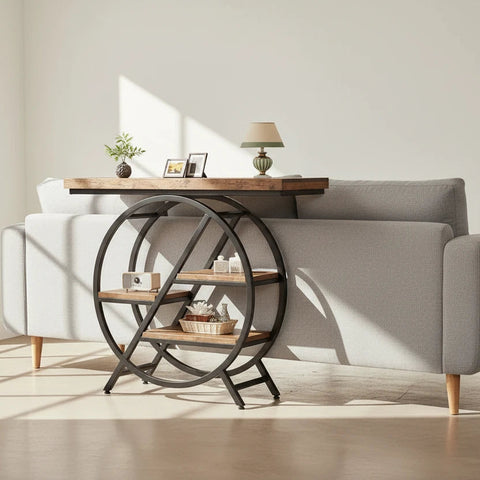 4-Tier Console Table, 100cm Entryway Table with Geometric Metal Frame