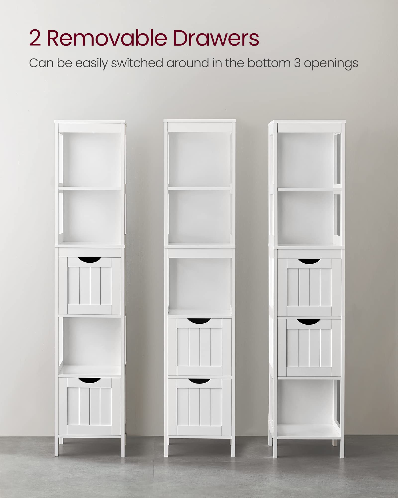 VASAGLE Bathroom Floor Cabinet, Freestanding Bathroom Storage Unit, with 2 Drawers, 3 Open Compartments, for Bathroom, Living Room, Kitchen, Modern