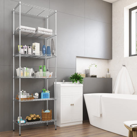 6-Tier Wire Shelving Unit, Free Standing Shelf, Storage Shelves, Heavy Duty Metal Organizer Rack for Garage, Kitchen, Living Room, Bathroom, 21.26L x