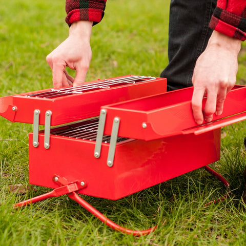 Suck UK BBQ Grill Tool Box Portable BBQ For Camping Stainless Steel Charcoal Retro Set In Toolbox Gifts For Men & Outdoor Dad Gifts Folding