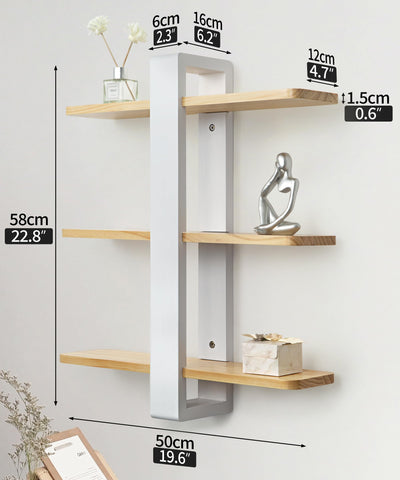 SUMGAR Floating Shelves White for Wall Mounted Shelving Unit All Pine Wood 50CM 3 Tier Large Shelf for Bedroom Living Room Office Bathroom Home