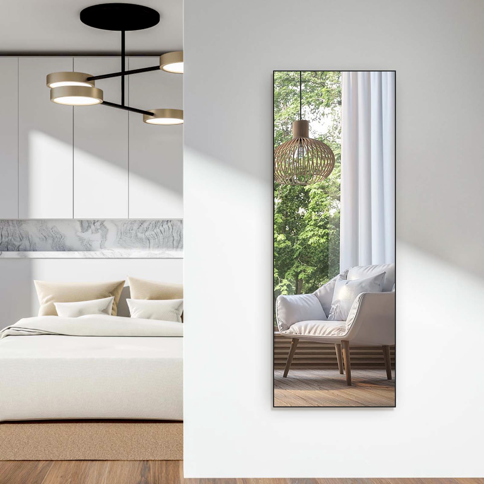HORLIMER 65x24 inches Full Length Mirrors with Black Frame, 165x60 cm Large Long Mirror for Wall Hanging or Floor Free Standing, for Bathroom Living
