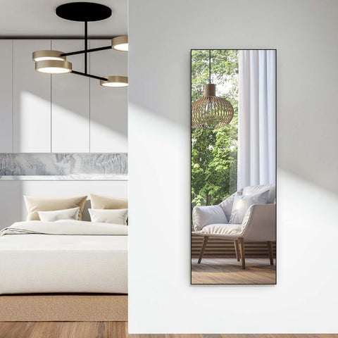 HORLIMER 65x24 inches Full Length Mirrors with Black Frame, 165x60 cm Large Long Mirror for Wall Hanging or Floor Free Standing, for Bathroom Living