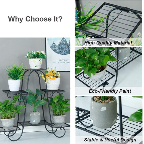CarolynDesign 6 Tier Plant Stands for Indoors and Outdoors, Flower Pot Holder Shelf for Multi Plants, Black Metal Plant Stand for Patio
