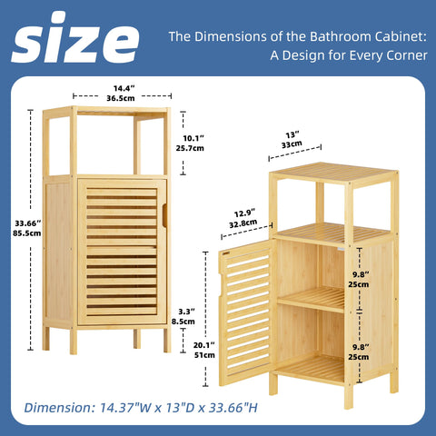 HITNET Bathroom Cabinet Freestanding, Small Bamboo Floor Cabinet, Sofa Side Table Storage Organizer, Space Saving Kitchen Cupboard for Bedroom Living