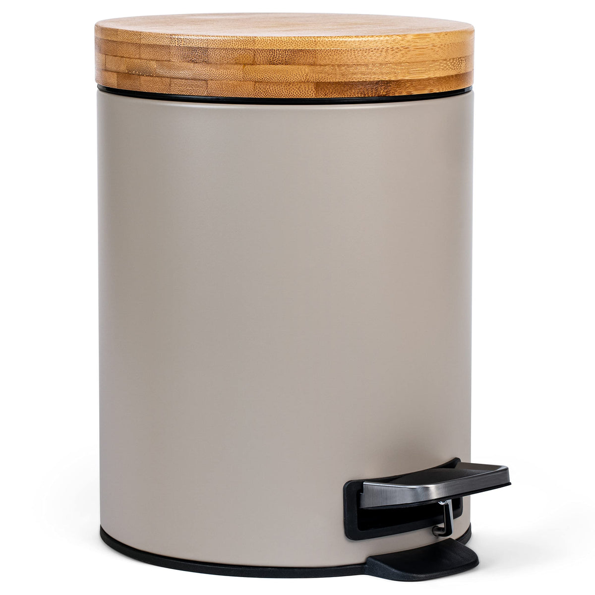 Kazai. 5L Designer Bathroom Bin | Superior Bamboo | Soft Closing | Anti-Finger | Taupe (Bright)