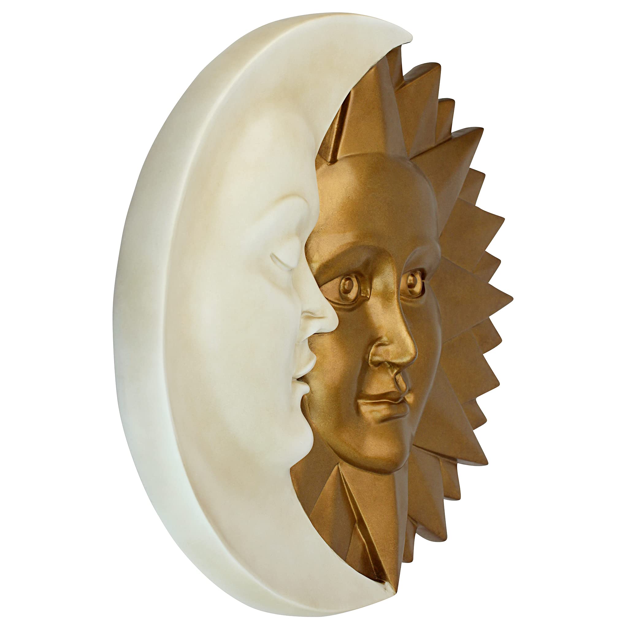 Design Toscano Celestial Harmony Sun and Moon Outdoor Wall Sculpture, Polyresin, Faux Ivory and Gold, 39.5 cm, 15.50" x 2.00"
