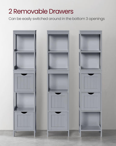 VASAGLE Bathroom Floor Cabinet, Freestanding Bathroom Storage Unit, with 2 Drawers, 3 Open Compartments, for Bathroom, Living Room, Kitchen, Modern