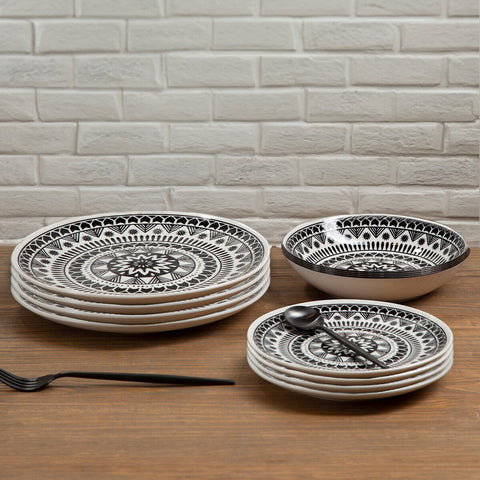 Maya 12 Piece Black And White Dinner Set