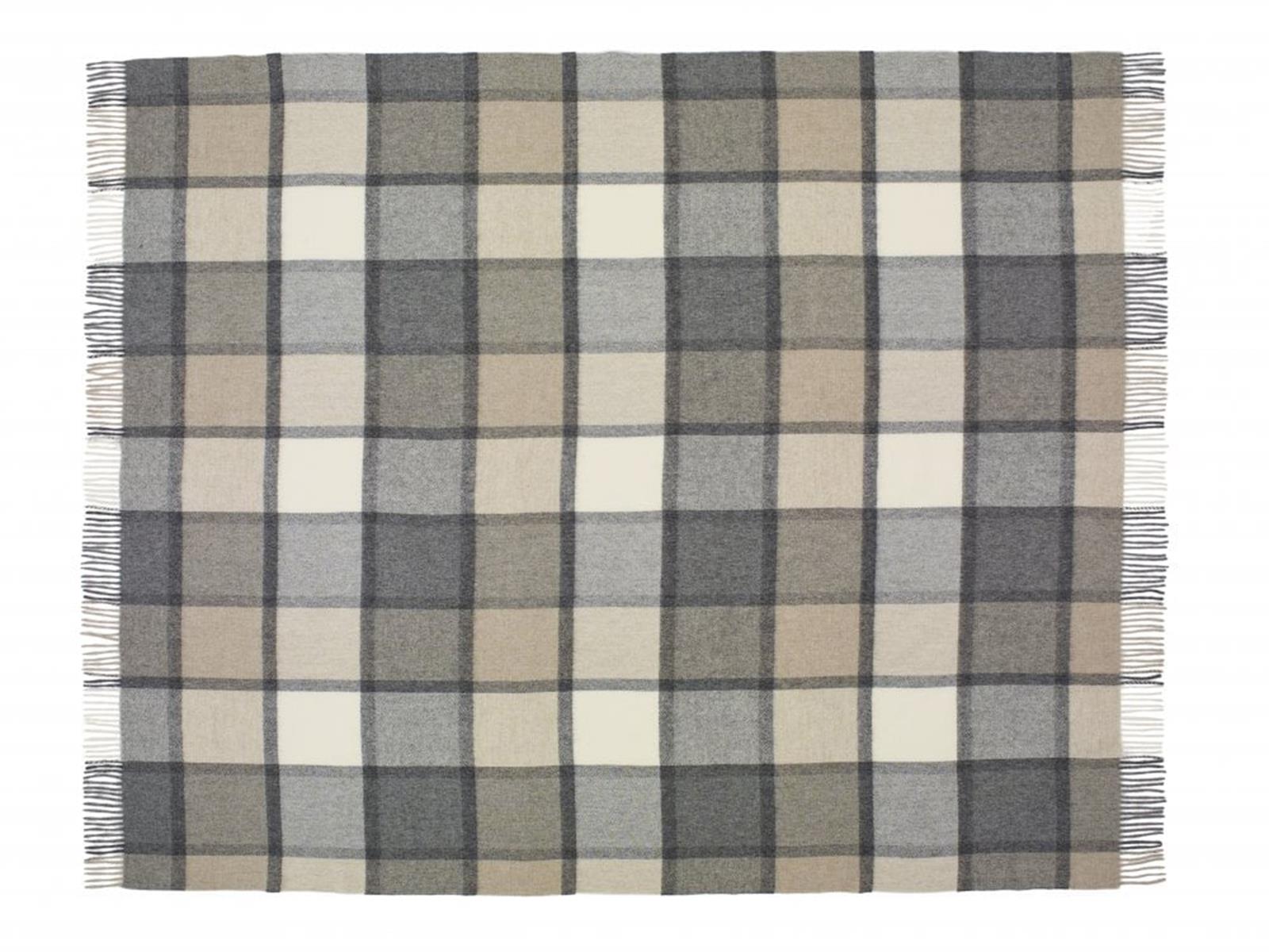 Block Windowpane Lambswool Throw - White/Grey