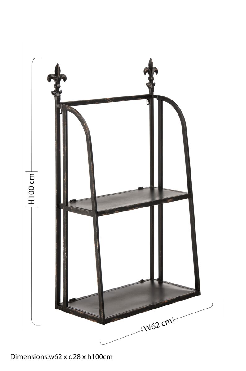 2 Tier Black Metal Wall Mountable Shelf Unit