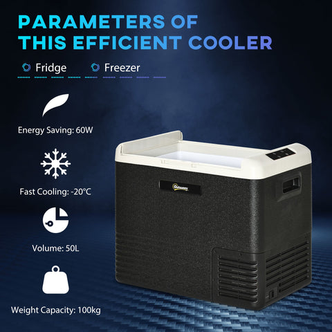 Outsunny 50L Car Refrigerator, Portable Compressor Car Fridge Freezer, Electric Cooler Box with 12/24V DC and 110-240V AC for Camping, Driving, Picnic, Down to -20\'e2\'84\'83