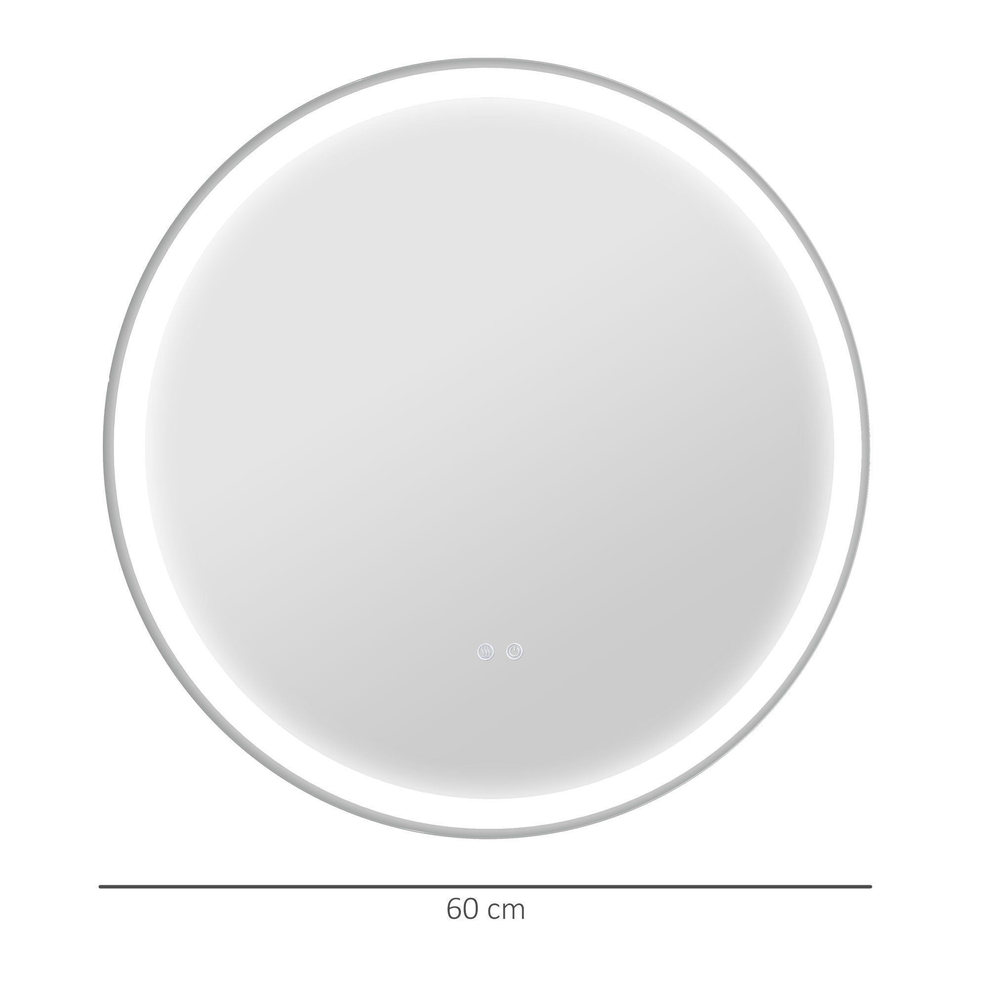 kleankin Round Bathroom Mirror with LED Lights, Wall Mount Dimmable Makeup Mirror with 3 Temperature Colours, Defogging Film and Memory Function, Frameless, Hardwired, 60 x 60\'c2\'a0cm