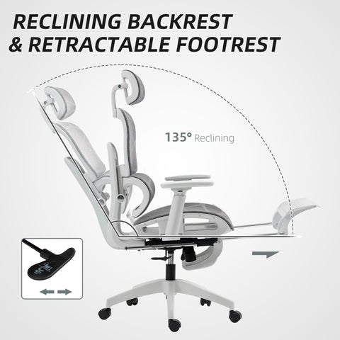 HOMCOM Multi-Adjustable Mesh Office Chair - Grey and White