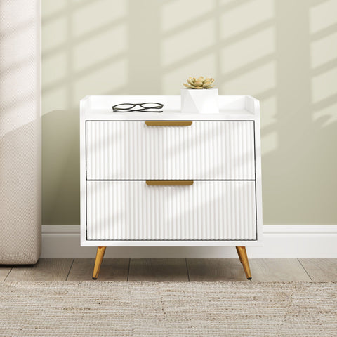 HOMCOM Elegant Two-Drawer Bedside Table Set of 2 - White