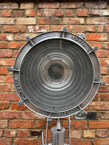 Pair of Vintage WISKA Ship Lights – Polished Aluminium Industrial Lamps