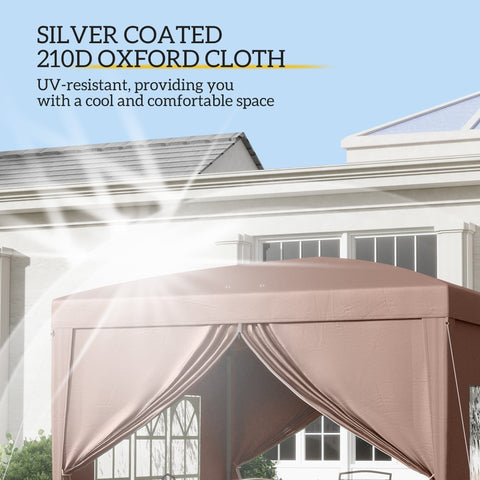 Outsunny 3 x 3 m Pop Up Gazebo, Wedding Party Canopy Tent Marquee with Carry Bag and Windows, Coffee