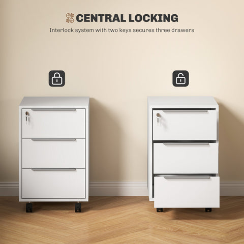 HOMCOM Three-Drawer Locking Filing Cabinet - White