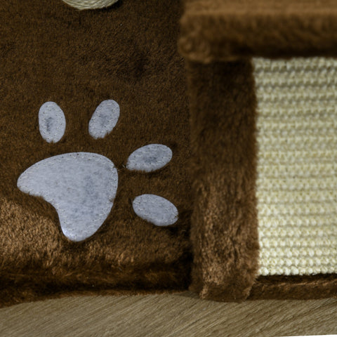 PawHut Cat Tree, Cat Tower for Kittens, Small Cat Condo with Rotatable Top Bar, Sisal Scratching Post, Tunnel, Dangling Balls - Brown