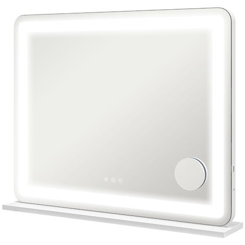 HOMCOM Vanity Mirror with Lights, Large Lighted Makeup Mirror with 3 Colour Lighting Modes, 10X Magnifying, USB Charging Port, Touch Screen, Tabletop or Wall Mounted Design for Bedroom, White