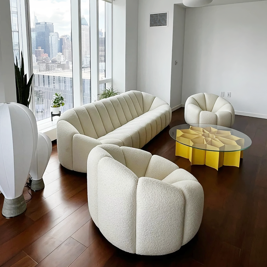 Grace Pumpkin Armchair, White Boucle