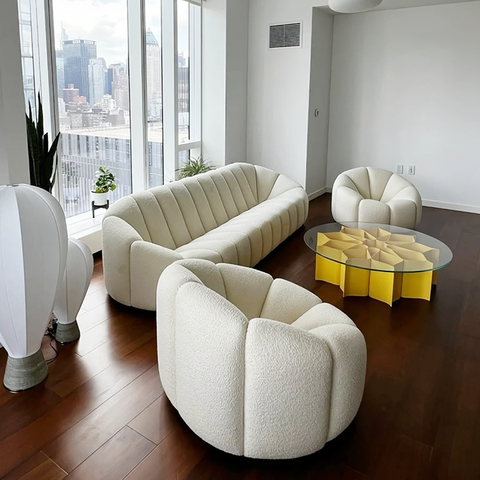 Grace Pumpkin Armchair, White Boucle