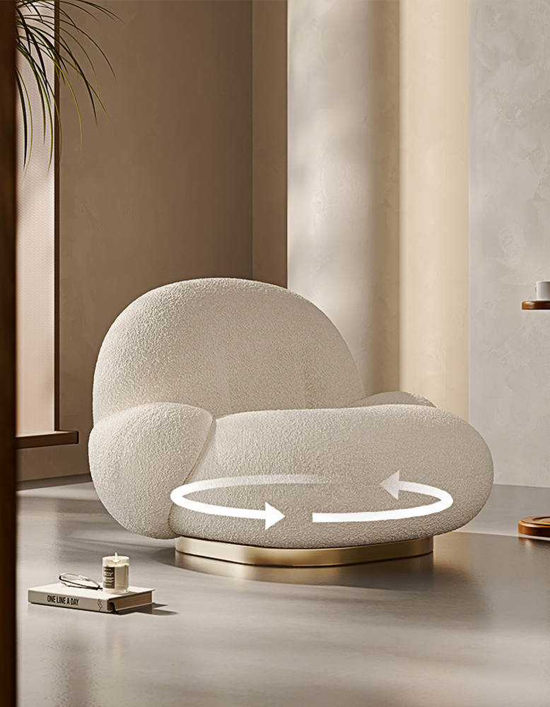 Pacha Swivel Boucle Armchair With Armrest, White