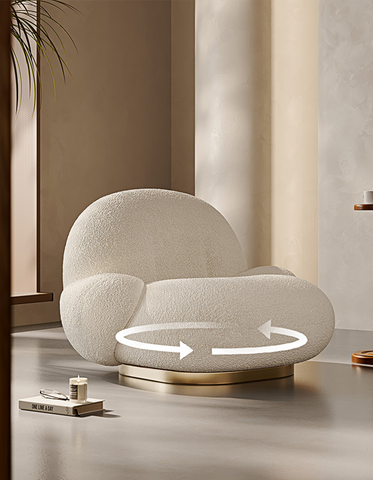 Pacha Swivel Boucle Armchair With Armrest, White