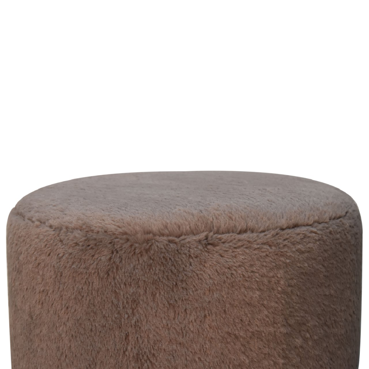 Artisan Furniture Solid Mango Wood Mocha Faux Fur Round Ball Footstool