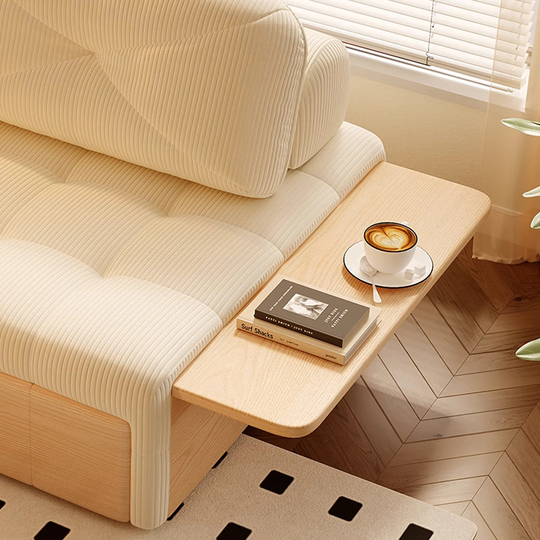 Makhmud Single Seater Sofa Bed With Foldable Side Table & Phone Holder, Corduroy