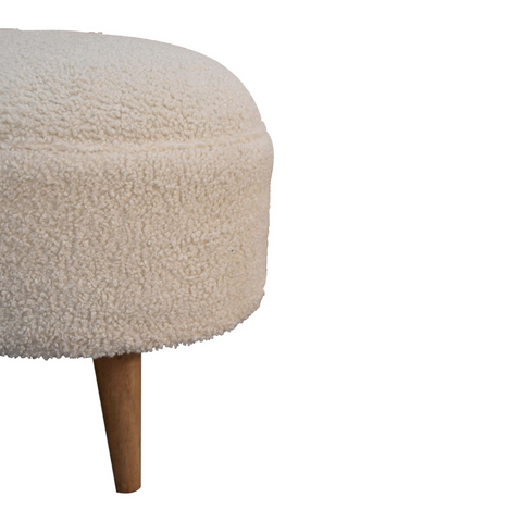 Artisan Furniture Solid Mango Wood Cream Boucle Rounded Footstool