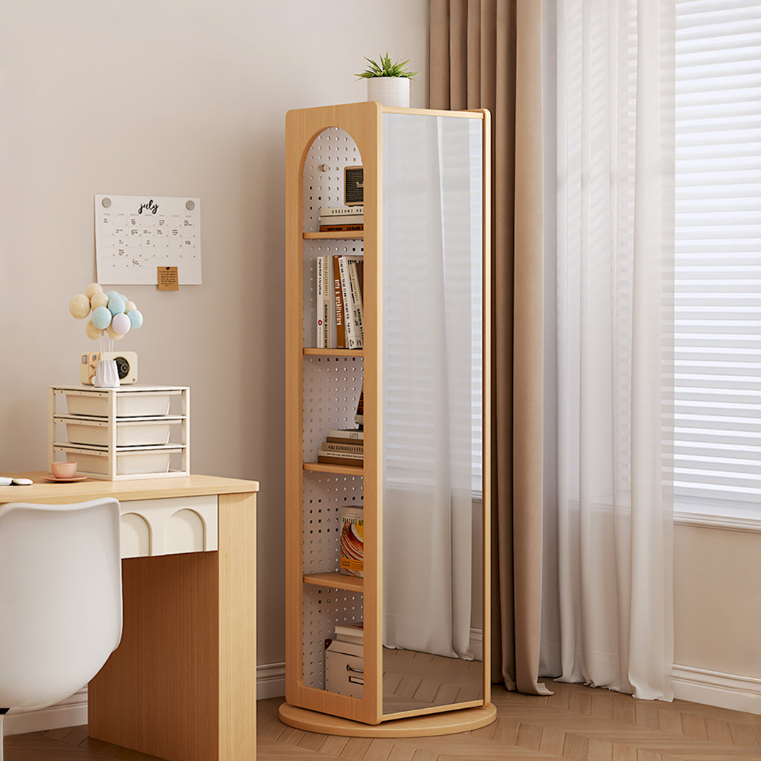 Correa Rotating Bookshelf, Freestanding Shelving Unit With Full Length Mirror