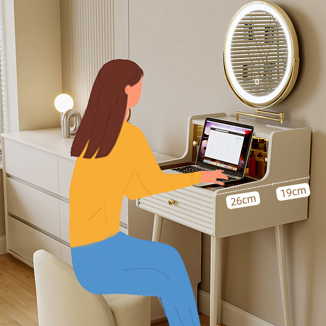 Thiago Narrow Mini Dressing Table For Small Corner, Cream