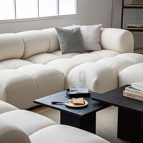 Caius Velvet Three Seater Module Sofa, White Velvet