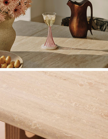 Boucheron Dining Table, Travertine & Solid Wood