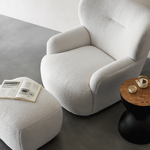 Carmen Armchair With Footstool, White Boucle